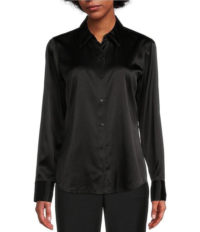 Antonio Melani Yana Button Front Point Collar Long Sleeve Stretch Silk Charmeuse Blouse Product Image