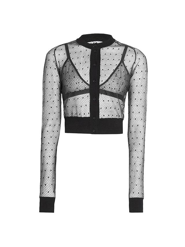 Womens Sheer Mesh Cotton-Blend Cropped Cardigan Product Image