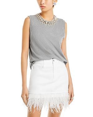 Brielle Faux-pearl Necklace Embellished T-shirt In Heather Grey Product Image