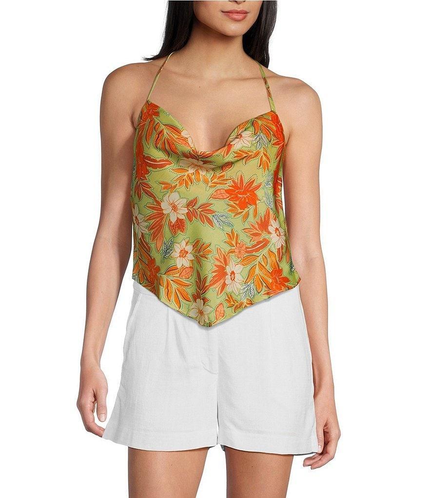 Evolutionary Sleeveless Flower Print Hanky Halter Top Product Image