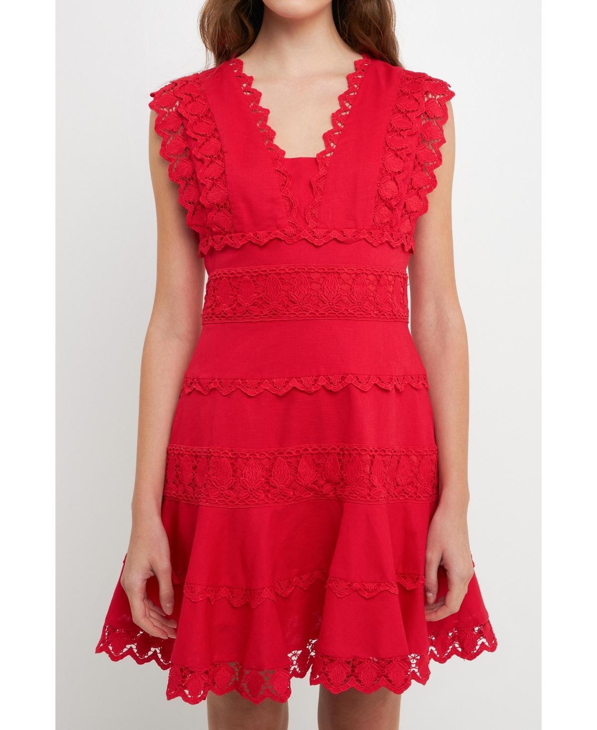 Womens Plunging Neck Lace Trim Dress Product Image