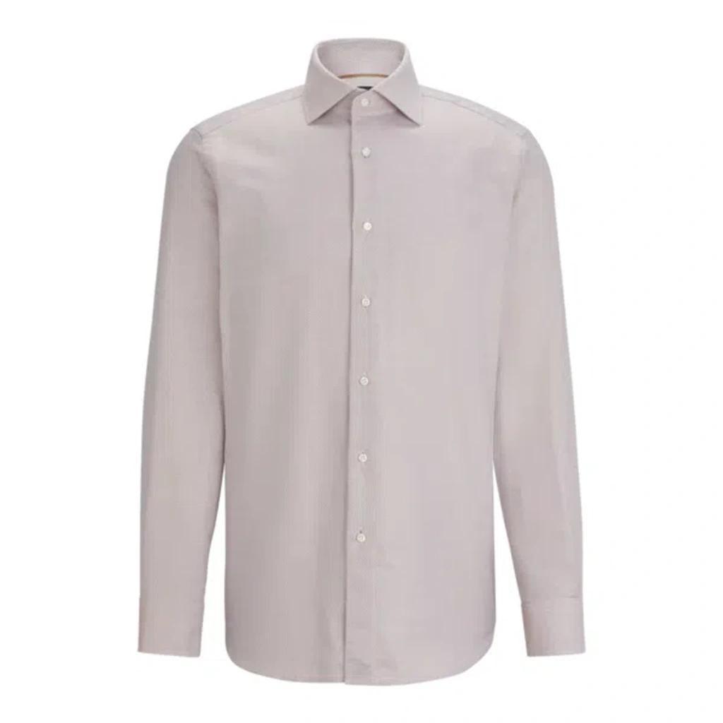 HUGO BOSS Regular-fit Long-sleeved Shirt In Cotton Dobby In Brown Product Image