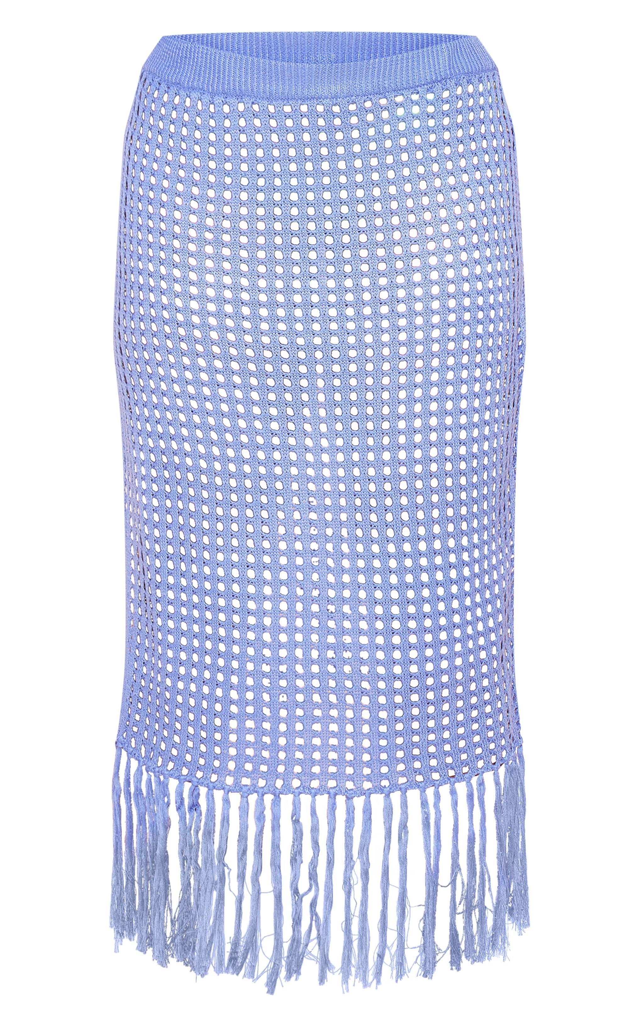 Plus Blue Midi Tassel Knitted Detail Skirt Product Image