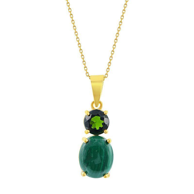 14k Gold Over Silver Oval Malachite & Green Stone Necklace, Womens Product Image