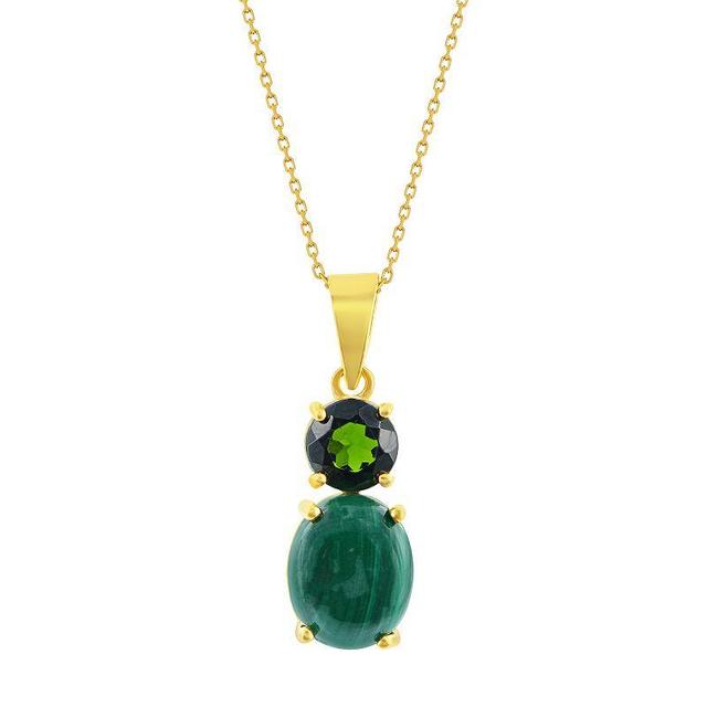 14k Gold Over Silver Oval Malachite & Green Stone Necklace, Womens Gold Tone Product Image