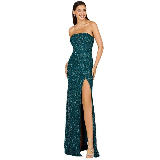 Lara Womens Beaded Strapless Dress with Slit Product Image