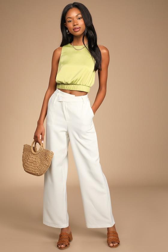 Sunny Day Chic Light Green Strappy Tie-Back Cropped Tank Top Product Image