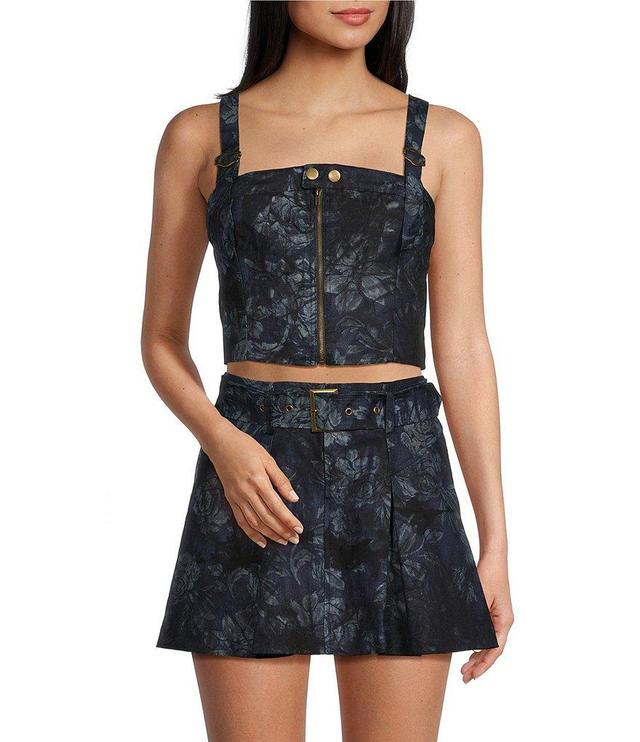 Evolutionary Sleeveless Spaghetti Strap Corset Floral Print Denim Coordinating Top Product Image