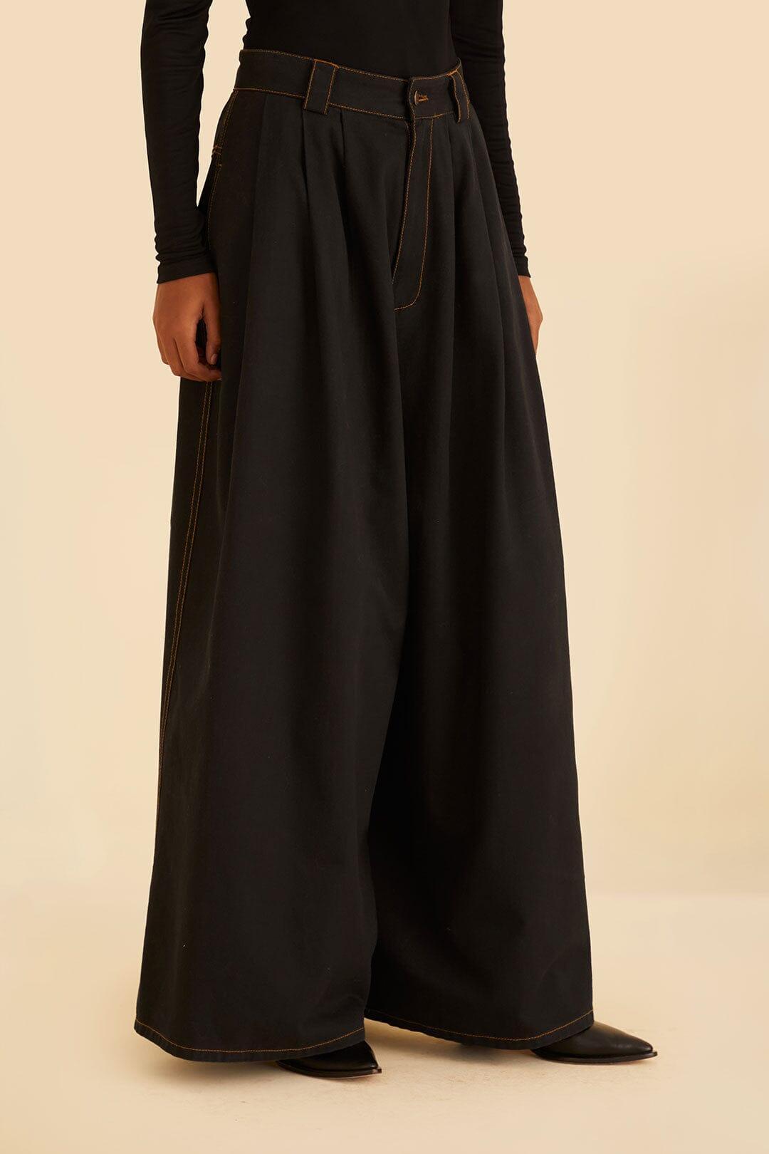 Black Canvas Maxi Pleated Pants Product Image