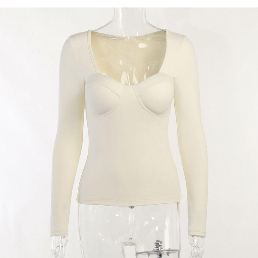 Padded Square-Neck Long-Sleeve Top Product Image