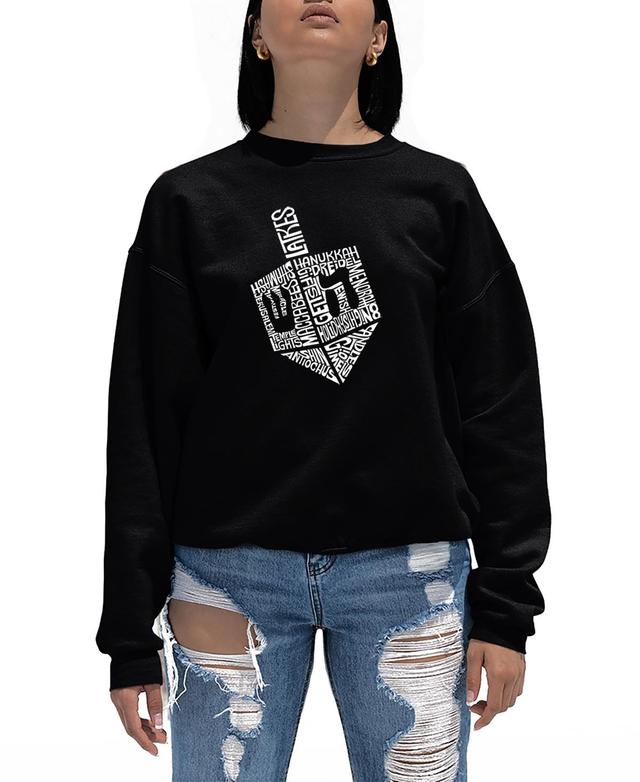 La Pop Art Womens Hanukkah Dreidel Word Art Crewneck Sweatshirt Product Image