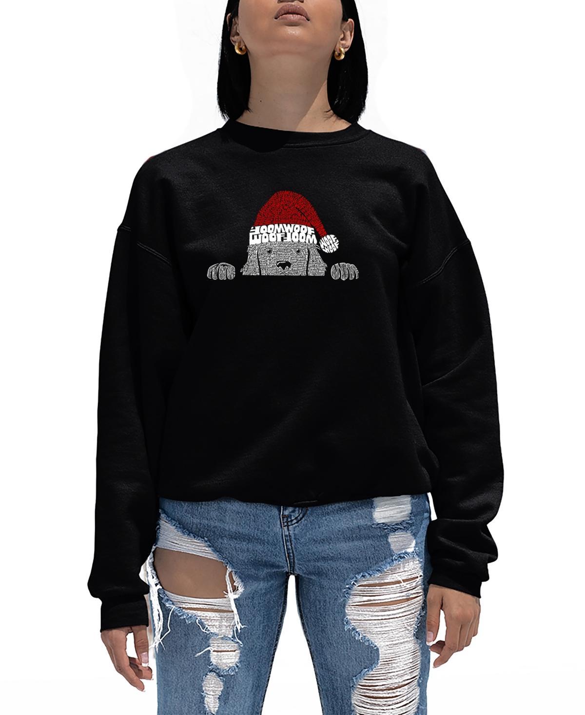 La Pop Art Womens Christmas Peeking Dog Word Art Crewneck Sweatshirt Product Image