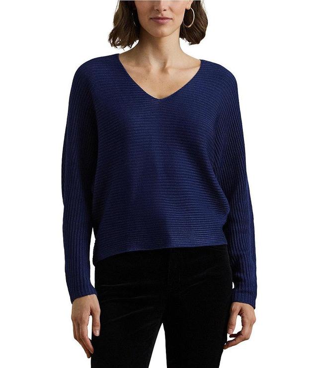 Lauren Ralph Lauren Soft Texture Rib-Knit V-Neck Long Dolman Sleeve Sweater Product Image