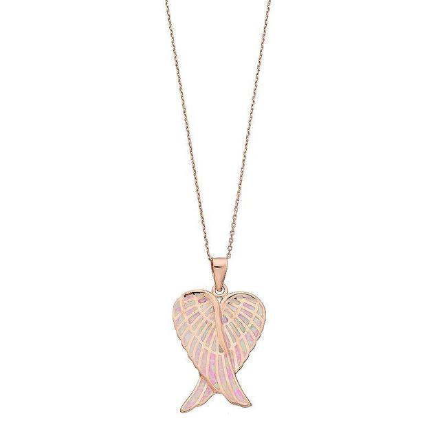 14k Rose Gold Over Silver Lab-Created Pink Opal Angel Wings Pendant, Womens Product Image