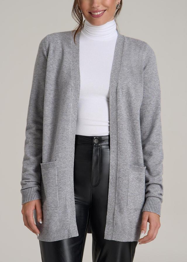 Open-Front Long Cardigan Sweater for Tall Women in Ash Grey Mix Female Product Image