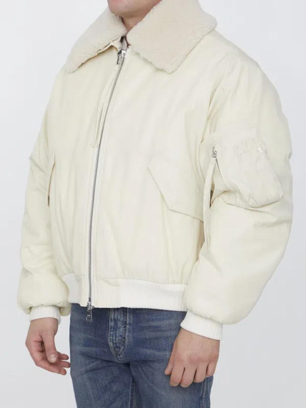 AMI ALEXANDRE MATTIUSSI Shearling Collar Bomber Jacket In White Product Image