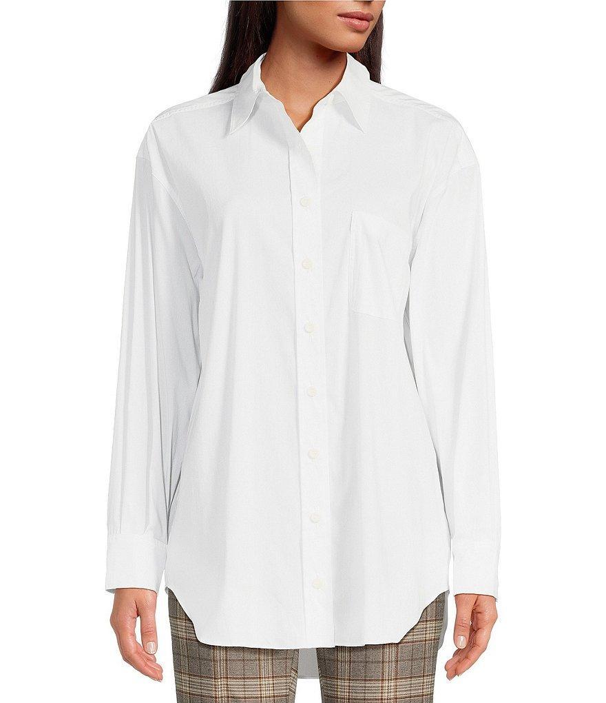 Gianni Bini Prep Cotton Blend Point Collar Long Sleeve Button Front Blouse product image