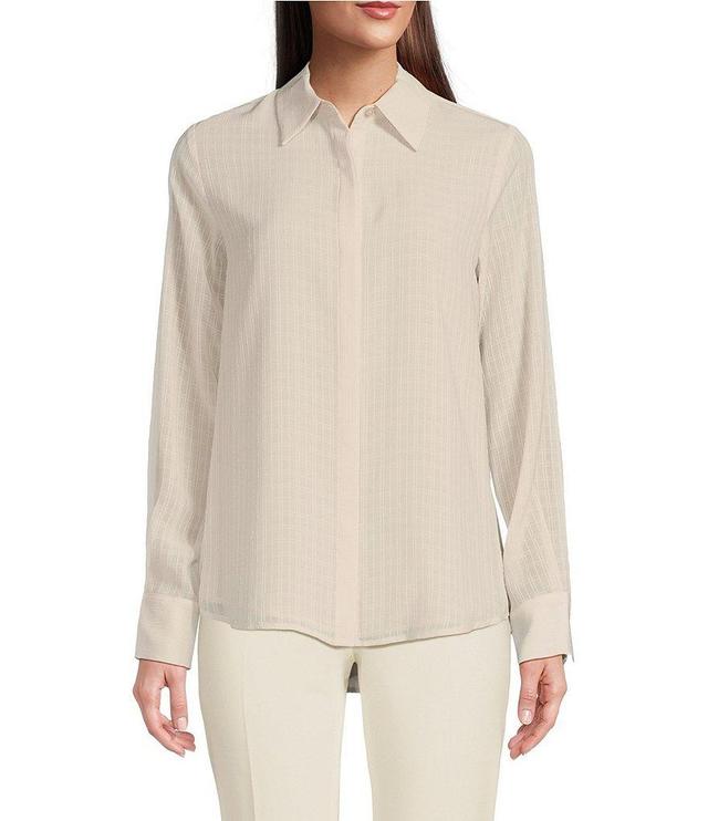 Calvin Klein Collared Long Sleeve Button Down Blouse Product Image