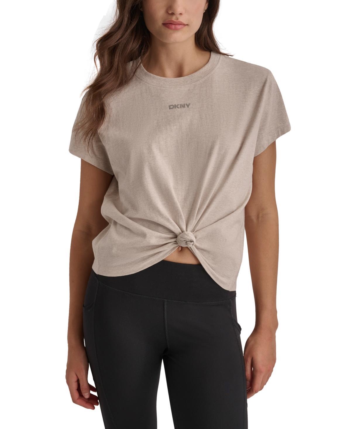 Dkny Sport Womens Cotton Stud Logo Knot-Front T-Shirt Product Image