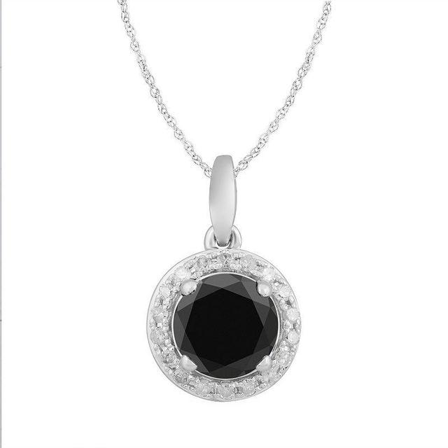 10k White Gold Black & White Diamond Round Halo Pendant Necklace, Womens 2 Cttw Product Image