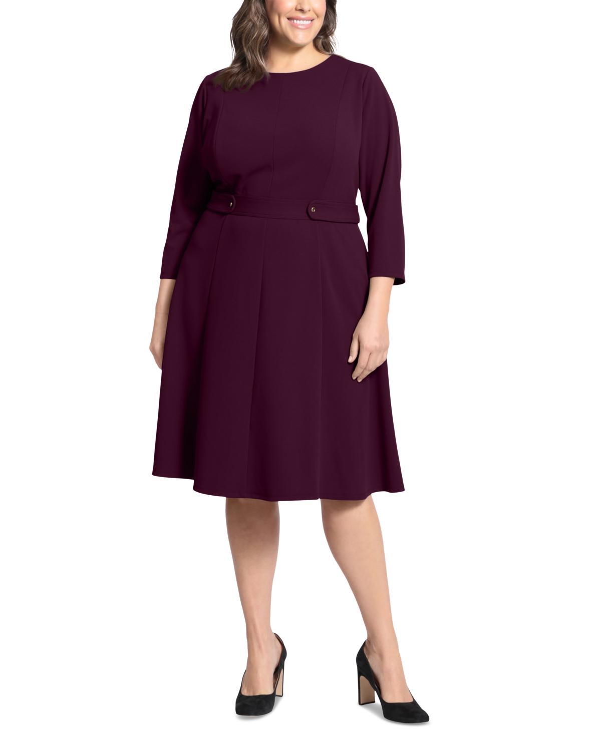 Plus Size London Times 3/4 Length Sleeve Fit & Flare Midi Dress, Womens Product Image