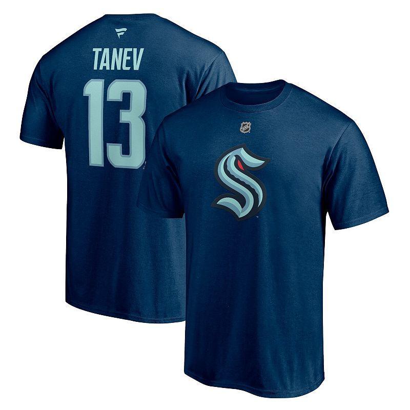 Mens Fanatics Branded Brandon Tanev Deep Sea Blue Seattle Kraken Authentic Stack Name & Number T-Shirt Krk Blue Product Image