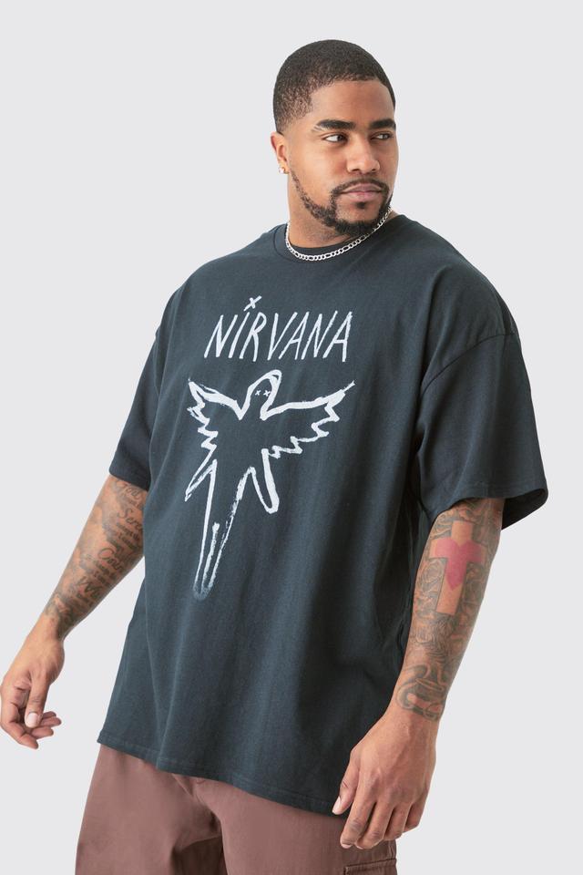 Plus Oversize Nirvana License T-shirt Black | boohooMAN USA Product Image