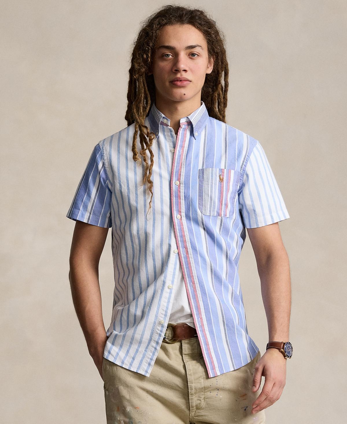 Mens Colorblocked Stripe Oxford Short-Sleeve Sport Shirt Product Image