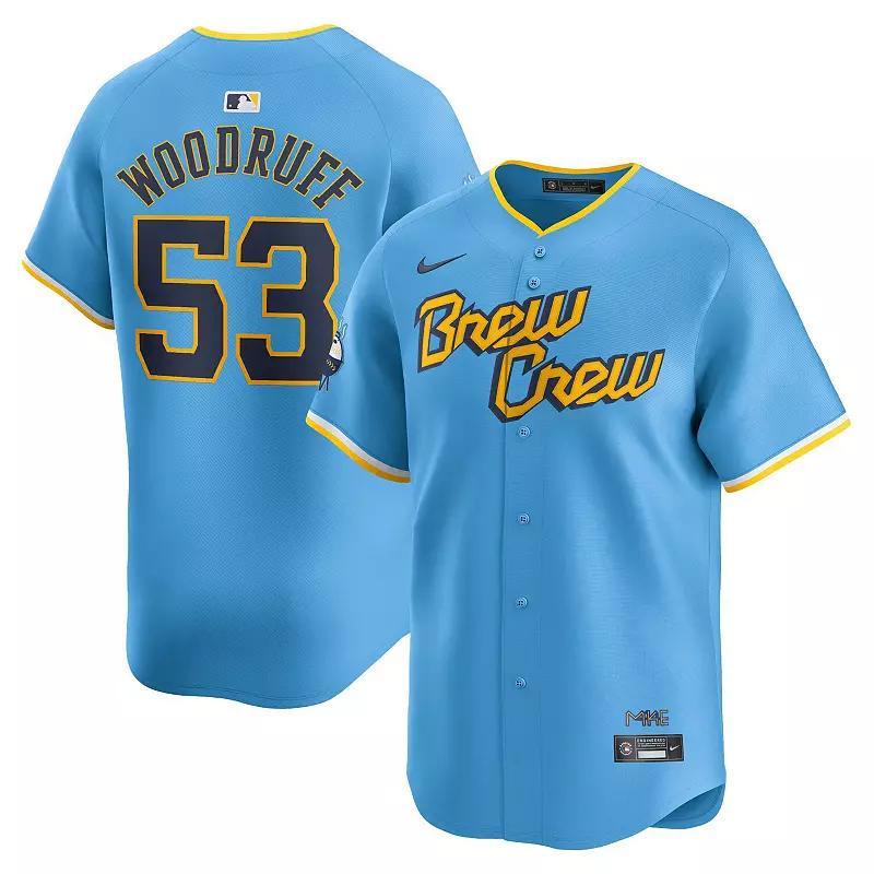 Mens Nike Brandon Woodruff Powder Blue Milwaukee Brewers City Connect Limited Player Jersey Product Image