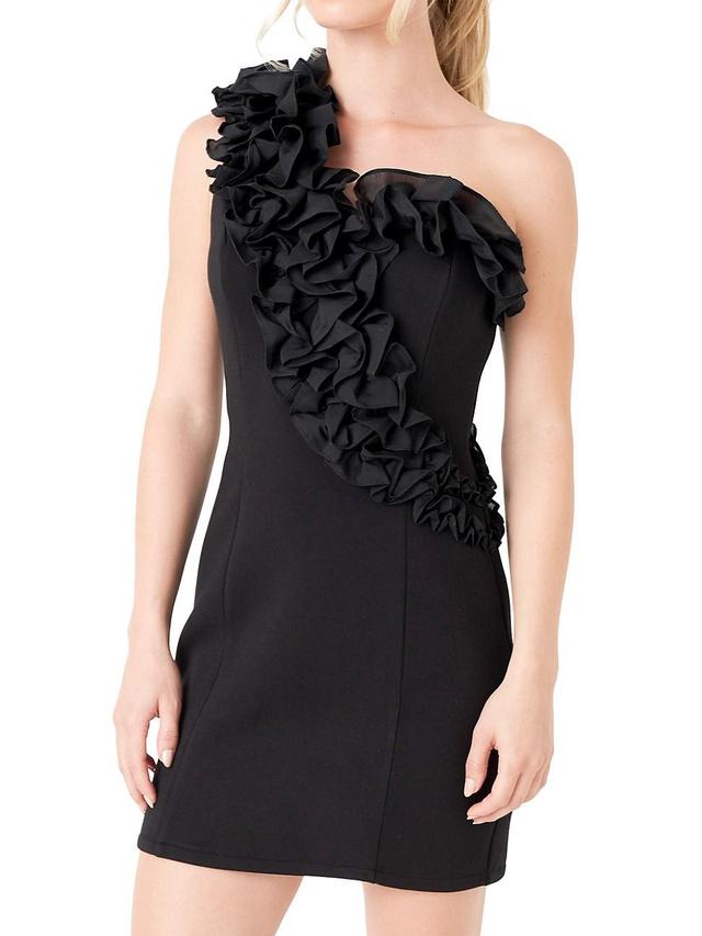 Womens Asymmetrical Ruffle Stretch Mini Dress Product Image