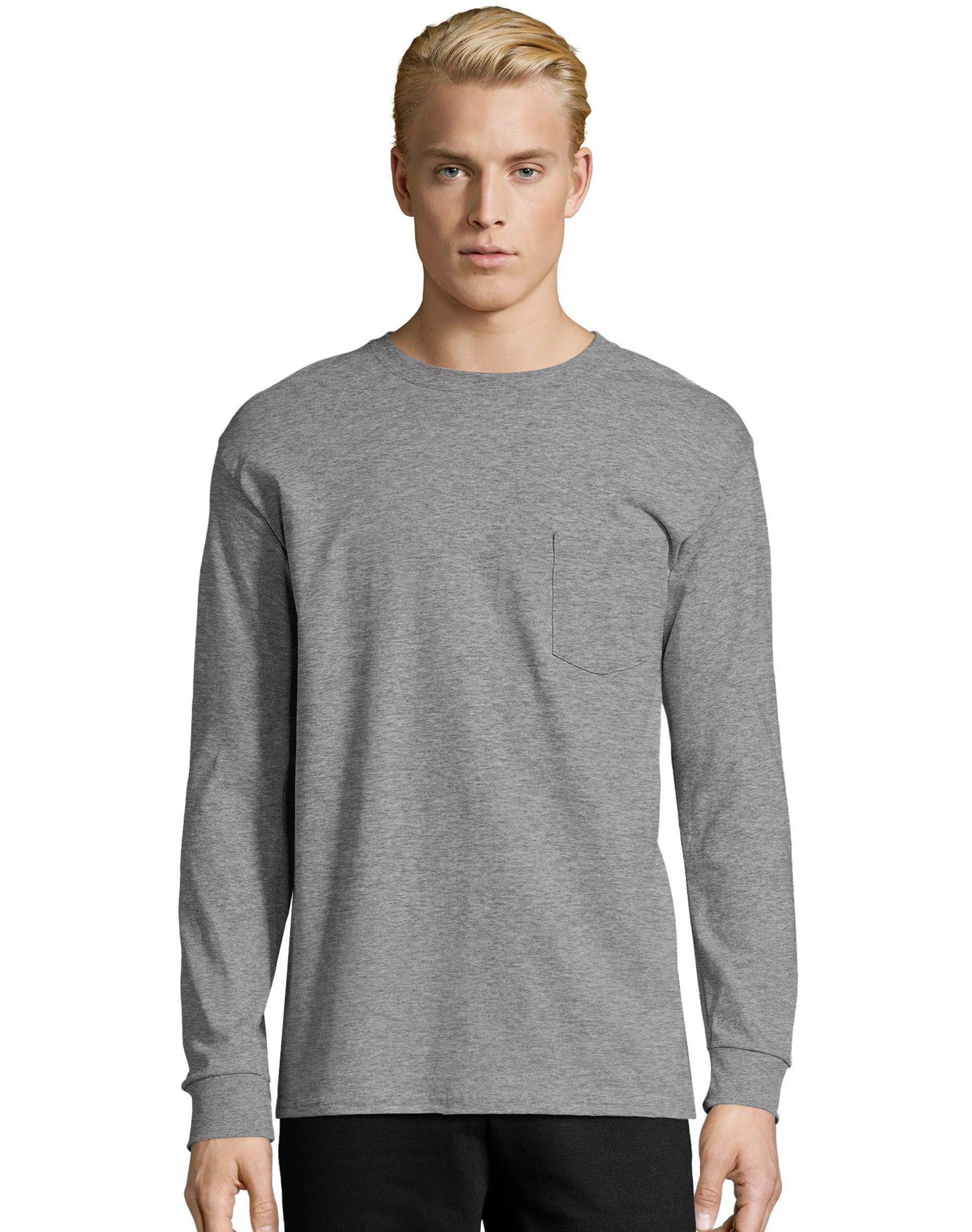 Hanes Essentials Mens Cotton Long Sleeve Pocket Tee White S Product Image