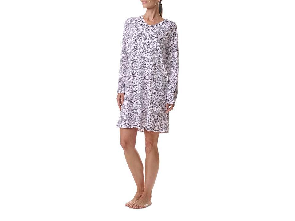 Karen Neuburger Plus Size V-Neck Nightshirt With Satin Picot (Tiny Leopard) Women's Pajama Product Image