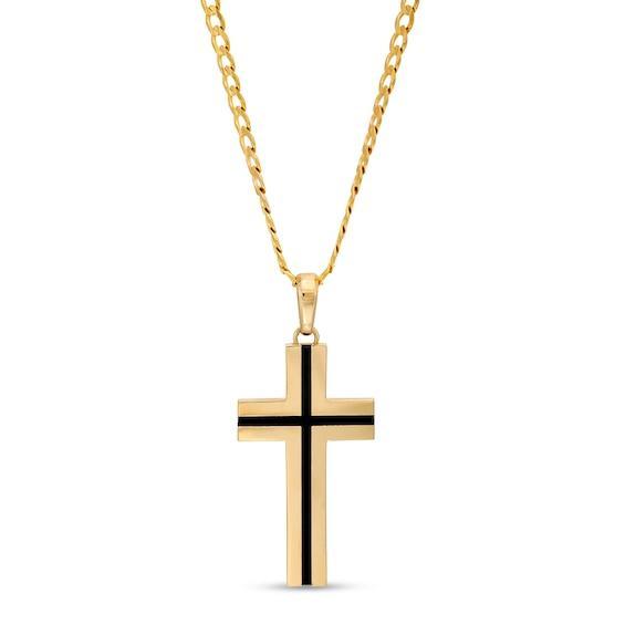 Men's Black Enamel Cross Pendant in 10K Gold â 22" Product Image