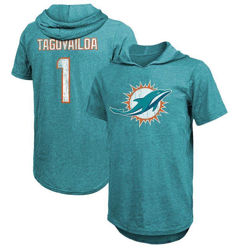 Mens Fanatics Branded Tua Tagovailoa Aqua Miami Dolphins Player Name & Number Tri-Blend Hoodie T-Shirt Turquoise A Product Image