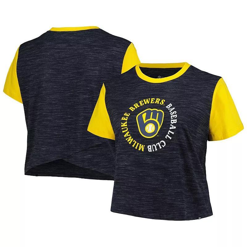 Womens New Era Milwaukee Brewers Plus Size Crossover Back Cropped T-Shirt Blue Product Image