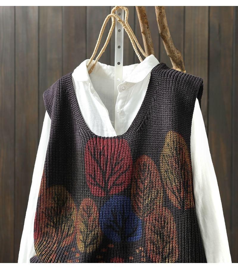 U-Neck Jacquard Sweater Vest Product Image