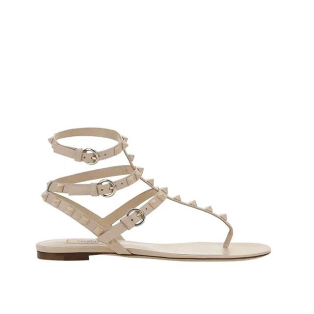 Rockstud Flip Flop Sandals In Cream Product Image