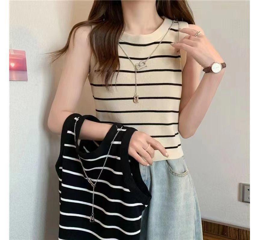 Round Neck Striped Tank Top Product Image