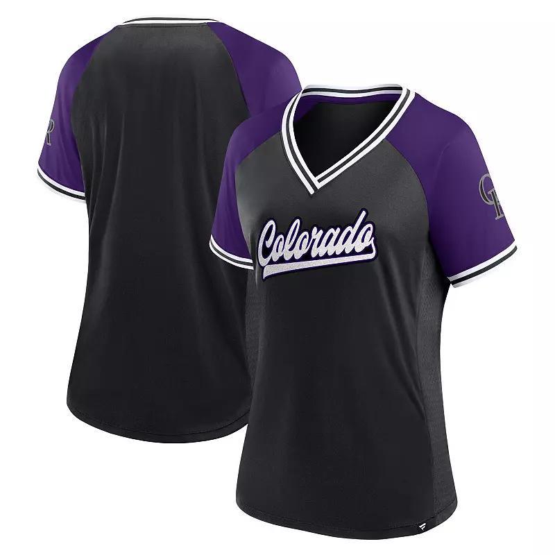 Womens Fanatics Colorado Rockies Glitz & Glam League Diva Raglan V-Neck T-Shirt Product Image