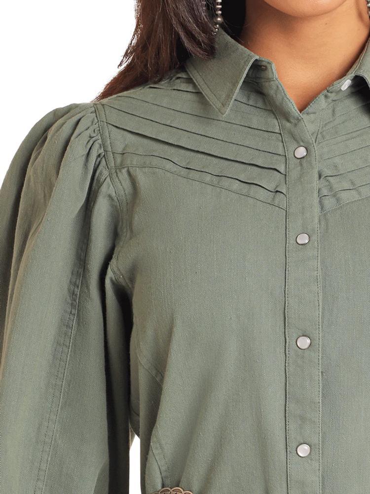 Rock & Roll Denim® Ladies' L/S Olive Western Snap Shirt Dress Product Image