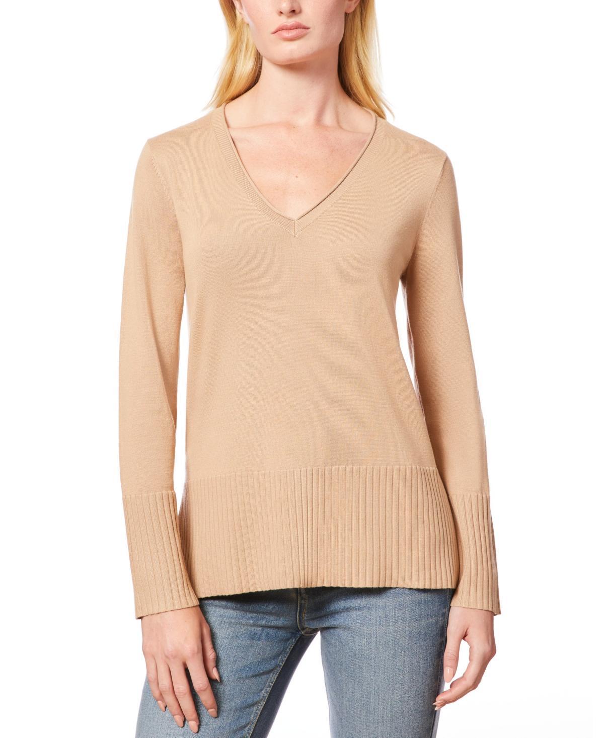 Melissa Paige Womens V-Neck Wide-Hem Wide-Cuff Sweater product image