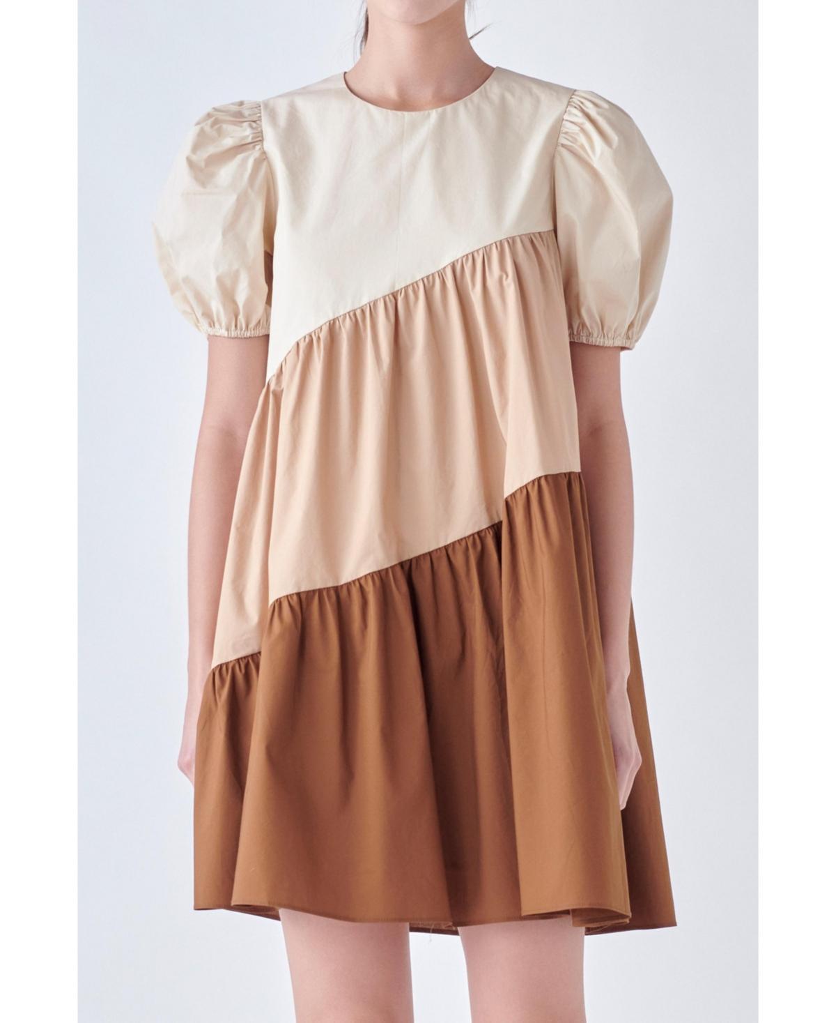 English Factory Colorblock Puff Sleeve Shift Dress Product Image