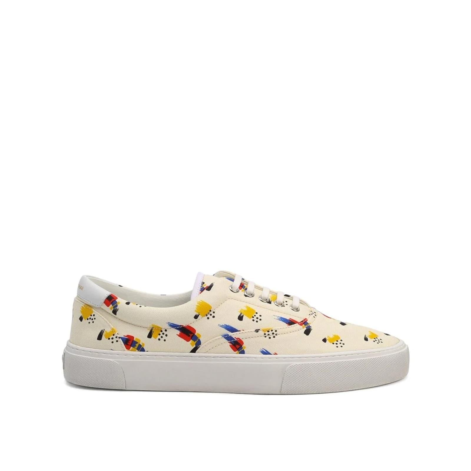 SAINT LAURENT Canvas And Leather Sneakers In White Product Image