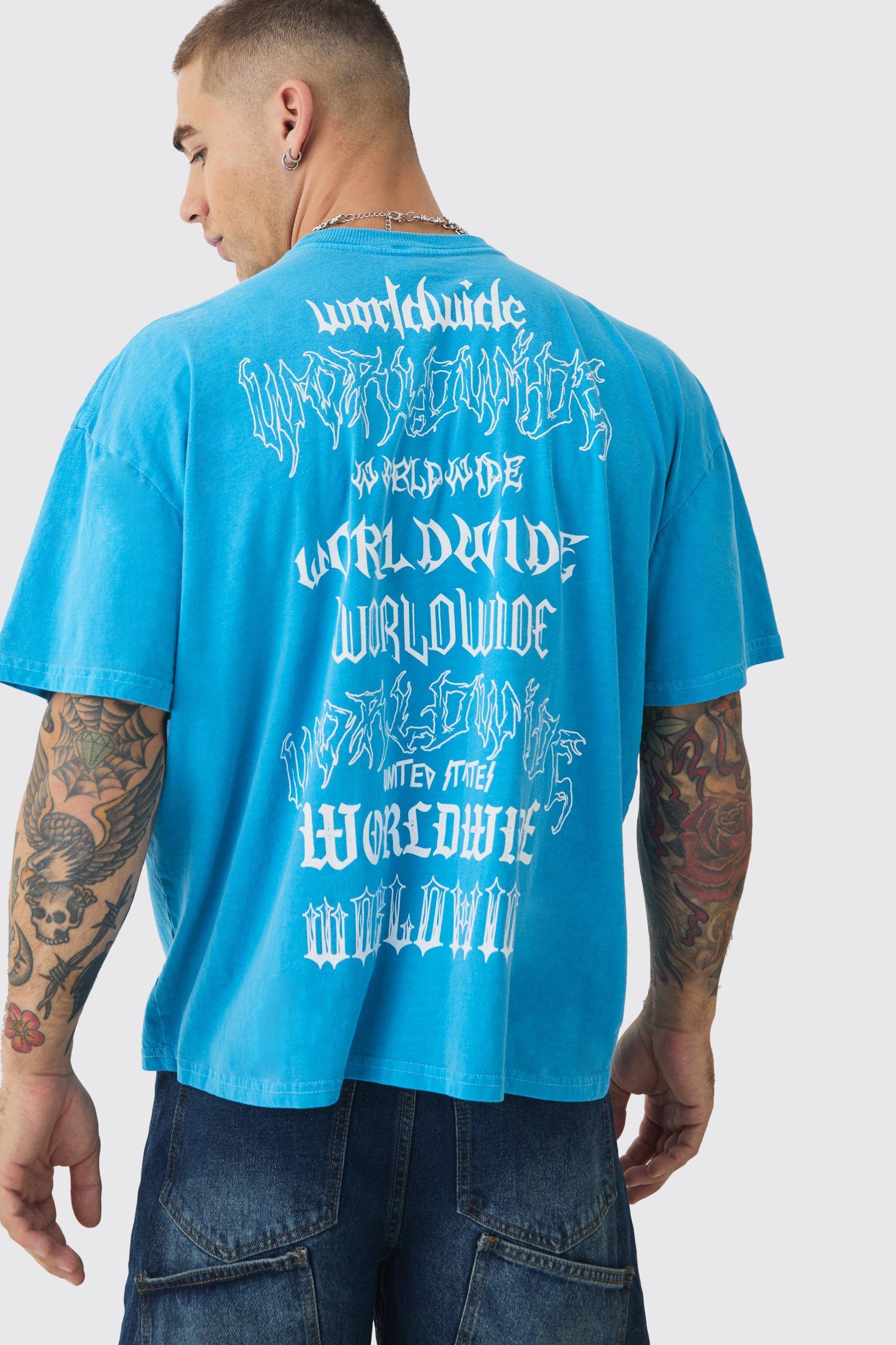 Oversized Worldwide Gothic Print T-shirt | boohooMAN USA Product Image