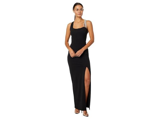 XSCAPE Long Scuba Rhinestone Open Back Women's Dress Product Image