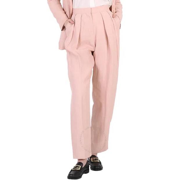 Rose Fluid Linen Pleat Front Straight Leg Trousers In Pink Product Image