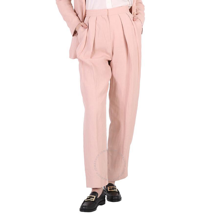 Rose Fluid Linen Pleat Front Straight Leg Trousers In Pink Product Image