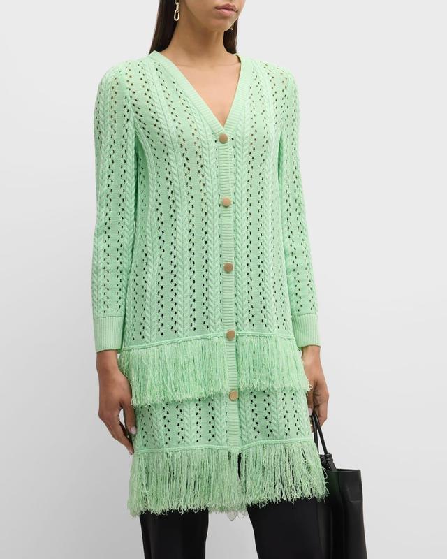 Misook Pointelle Fringe Cardigan Product Image