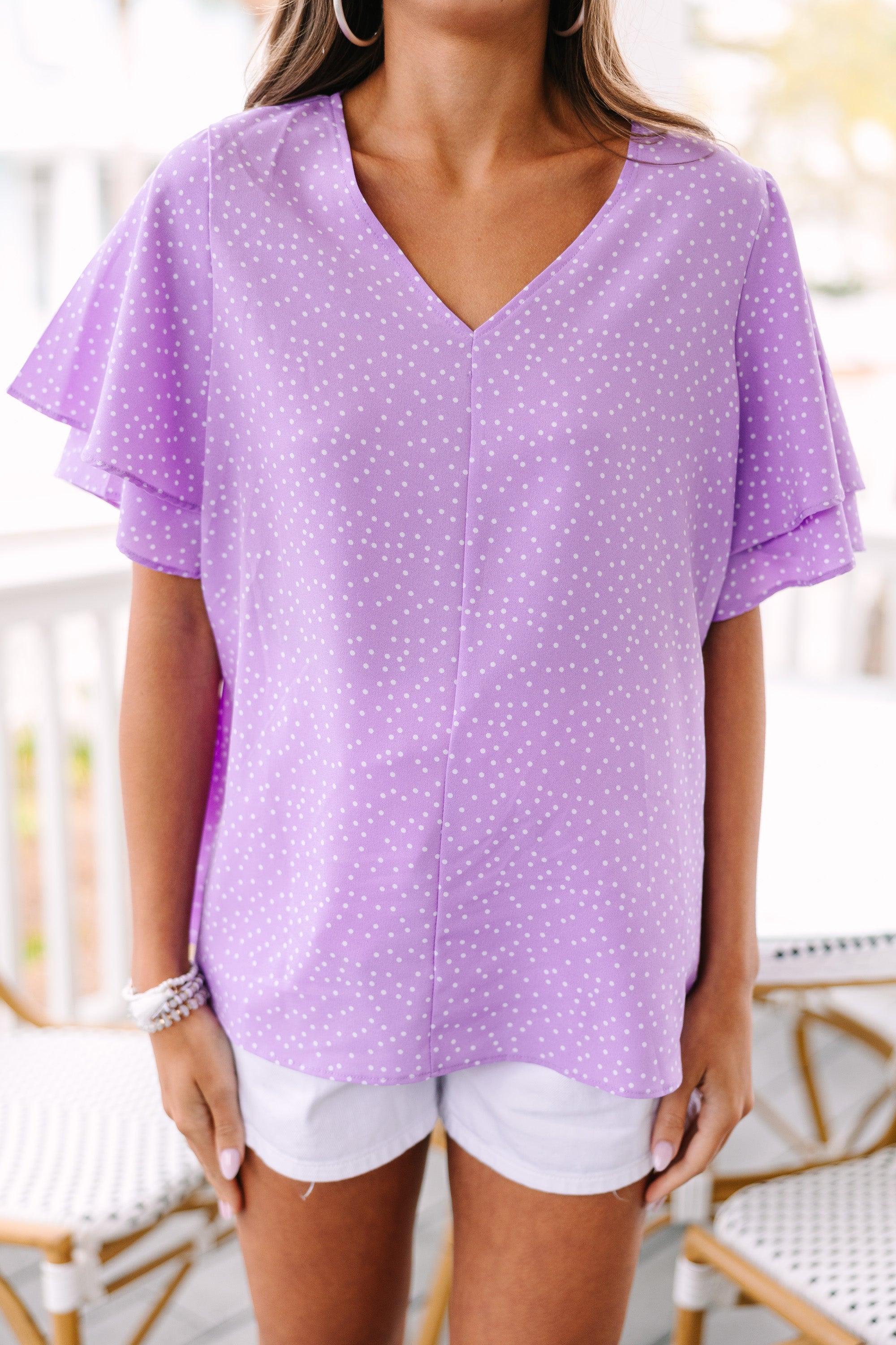 New Levels Lavender Purple Polka Dot Blouse Female Product Image