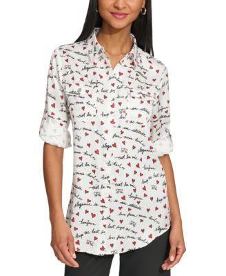 Women's Whimsical-Print Roll-Sleeve Top Product Image